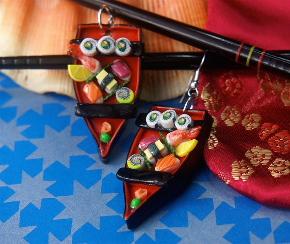 Ultimate Black & Red Lacquer SUSHI BOAT Earrings