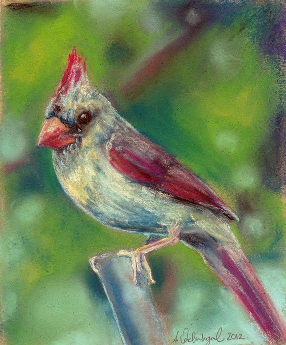 Items similar to Bird Painting Spring Cardinal Pastel Reproduction ...