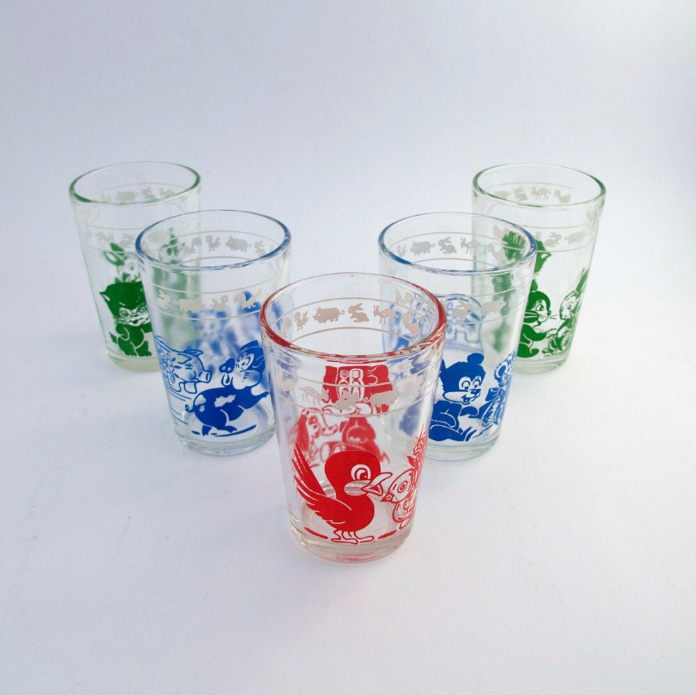 Vintage Swanky Swigs Childrens Juice Glasses with Animals