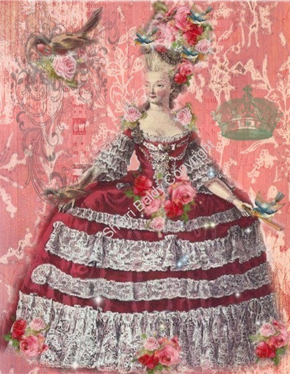 Marie Antoinette Designer Fabric Block Red Birds 8 x 10