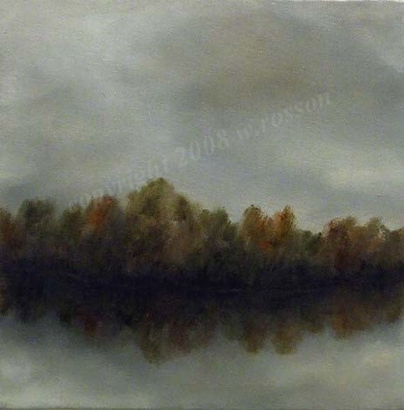 Original Oil Painting Fall Autumn Foggy Gloomy Trees by winjimir