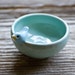 Sweet Little Blue Bird on a Tiny Aqua Blue Bowl