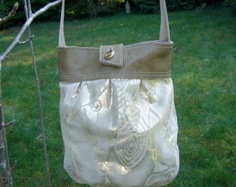 Gold lame leather pleated pouch purse