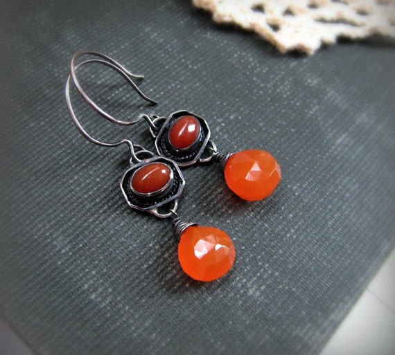 Carnelian Gemstone Earrings In Sterling Silver Artisan 3403