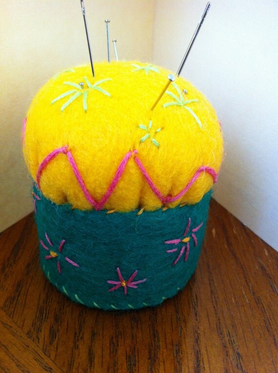 Items similar to Large pincushion made with reused plastic cap. on Etsy