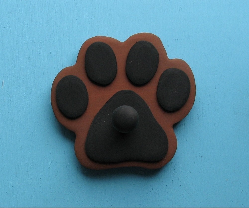 Leash Holder BROWN Dog Wood Paw Print Peg Hook