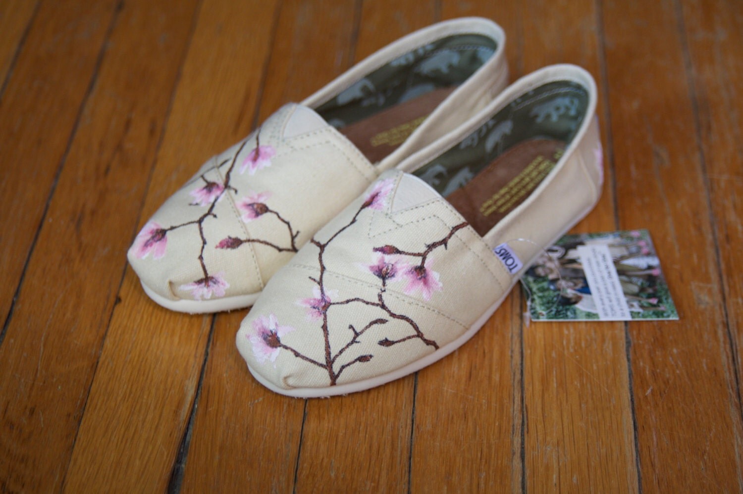 Size 7.5 Cherry Blossoms Custom TOMS Shoes Ready to Ship