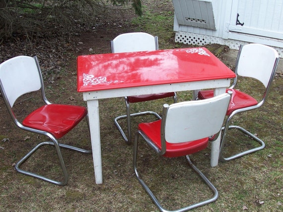 Items similar to Antique Vintage Red and White 50s Enamel ...