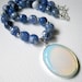 Blue Agate Moonstone Necklace, Sterling Silver Toggle Clasp