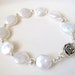 Coin Pearl Bracelet - Milk White Beads - Rose Ornamental Clasp - Sterling Silver - Bridal - Wedding -
