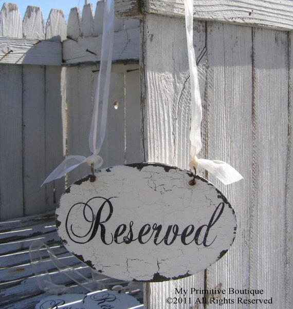 VINTAGE RESERVED WEDDING Sign Church Pew by MyPrimitiveBoutique