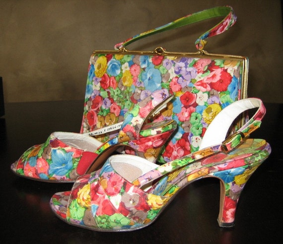 Designer Floral Print Shoes with matching Purse