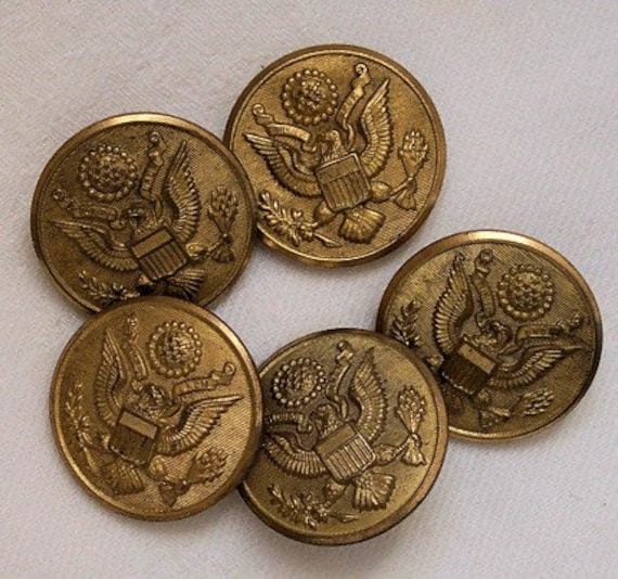 5 Vintage Military Coat Buttons WWII Era Eagle by patternmania