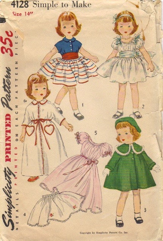 50s Toni 14 Inch Doll Clothes Sewing Pattern Simplicity 4128