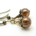 Pearl Earrings Bronze Pearls Faceted Glass Bead Petite Earrings Dangle Antiqued Goldtone