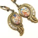 Earrings Foil Glass Crystal Rhinestone Ornate Steampunk Antiqued Goldtone Dangle Drops Vintage Victorian Style