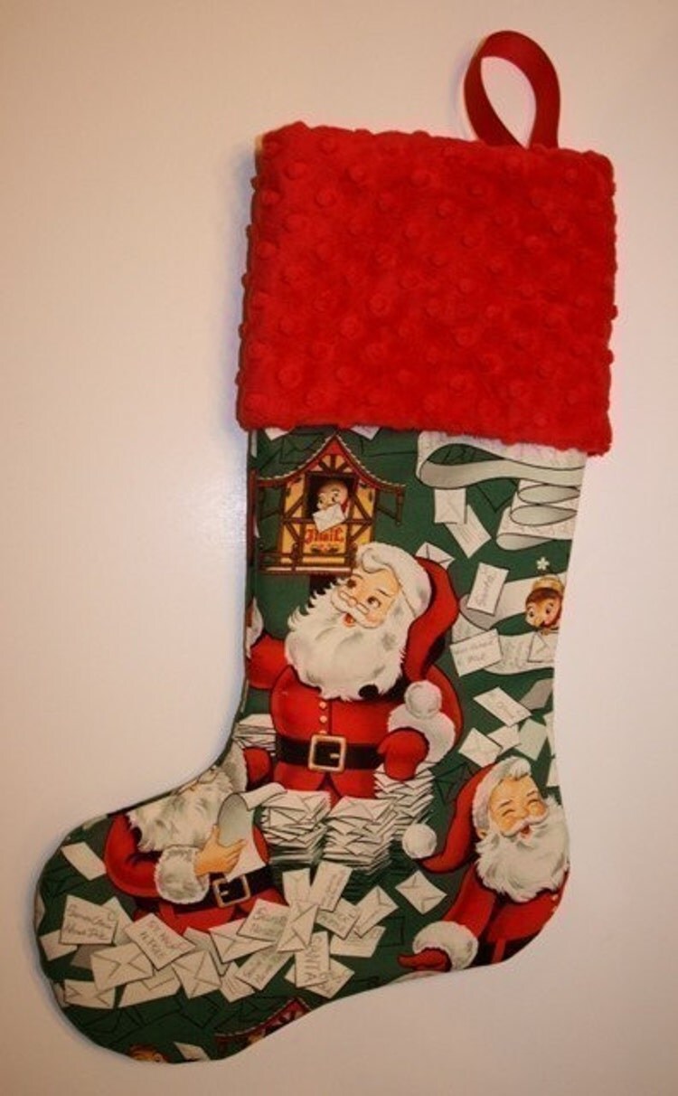 CHRISTMAS STOCKING for Men and Boys Santa on Green by modthirteen