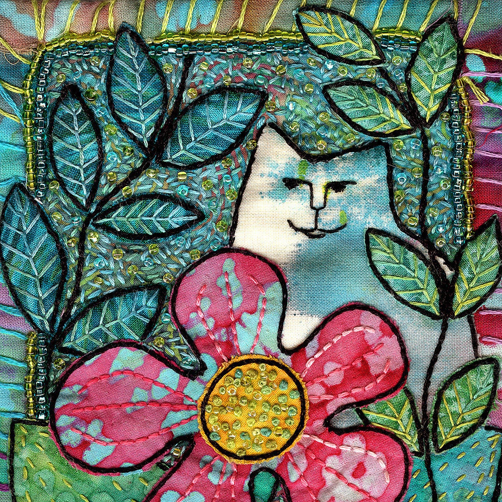 Small Mixed Media Original Art Quilt Free Shipping