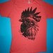 1AEON organic Pomegranate Rooster tee-size men's or unisex L - OOAK -test print