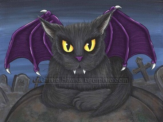Cat Vampire Art Vlad Gothic Graveyard Fantasy Cat Art Print 8x10