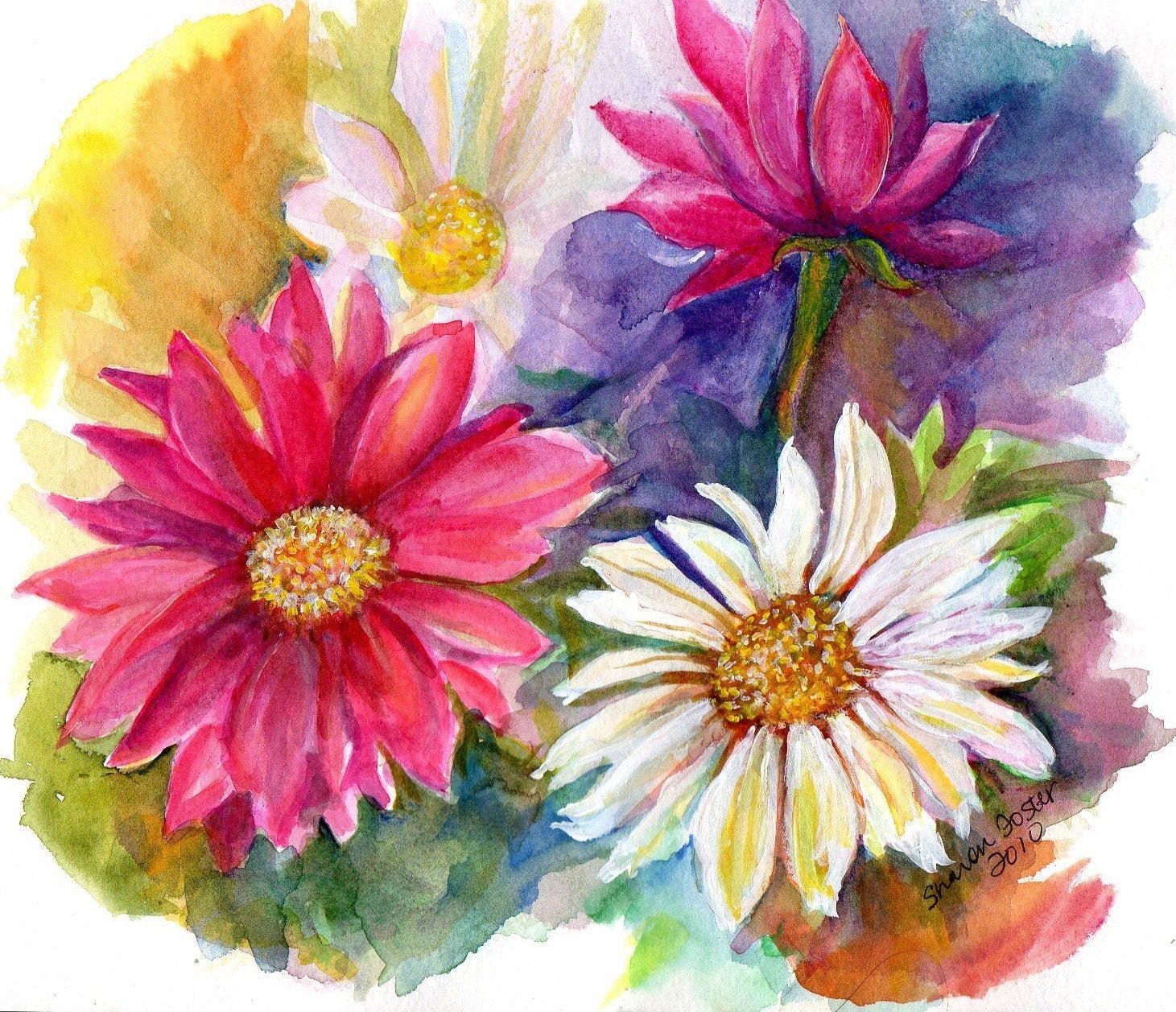 Original Watermedia Painting of Gerbera by SharonFosterArt