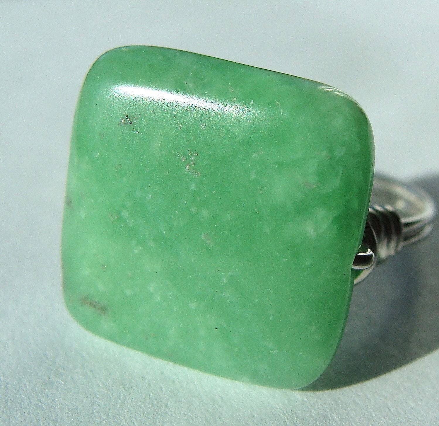 15mm Afghan Jade Serpentine Gemstone Ring Wire Wrapped in