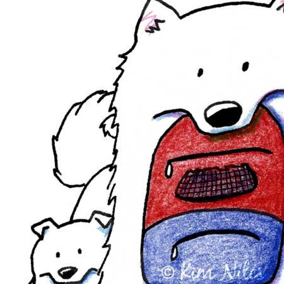 Samoyed Dog Art Original with BACKPACK