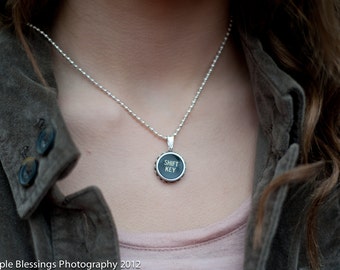 Facebook Sale Shift Key TYPEWRITER KEY NECKLACE Initial Vintage Black Letter Retro Fun Upcycled
