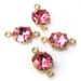 TWO Pairs, Deep Rose, Pink, Rhinestone, 7mm, Round, Golden Brass Settings, Two Rings, Glass Jewels, Worldwide Shipping