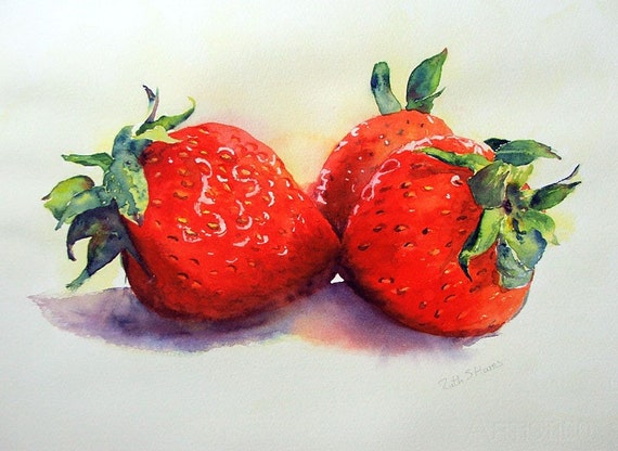 Items similar to Strawberry original watercolor still life ...