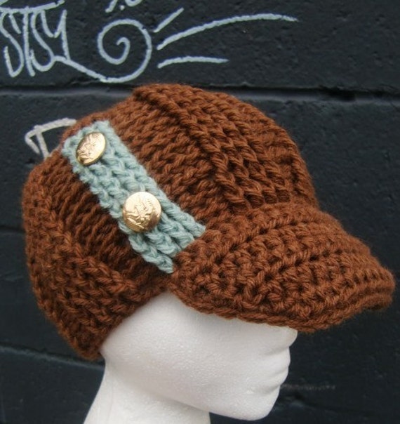 Items similar to Crochet Cocoa and Mint Military Hat ...