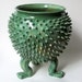 Large Grouchy Pot with Spikes and Sculpted Feet Patina Green