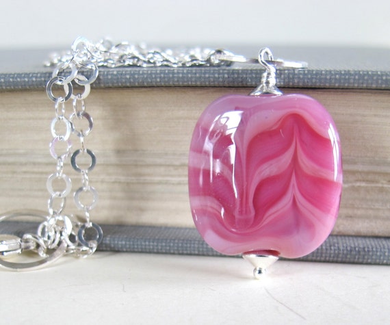Pink Glass Necklace Hot Pink Glass Pale Pink Glass Silver