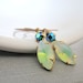 Vintage Glass, Glass Earrings, Copper Earrings, Aquamarine Glass, Emerald Rhinestones, Copper Jewelry, Drop Earrings, Peridot Sabrina