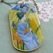Blue, Iris, Japanese art, Kimono. dog tag, necklace, pendant, Ukiyo-e style, stocking stuffer