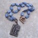 SALE- Saint necklace, Our Lady of Lourdes and Saint Bernadette Kyanite necklace with solid Bronze pendant and brass