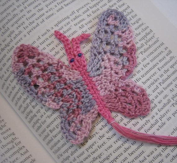 Cairns Birdwing Butterfly Crochet Bookmark in Pinks and