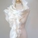 White Ruffled Scarf . Felted Scarf in Merino Wool