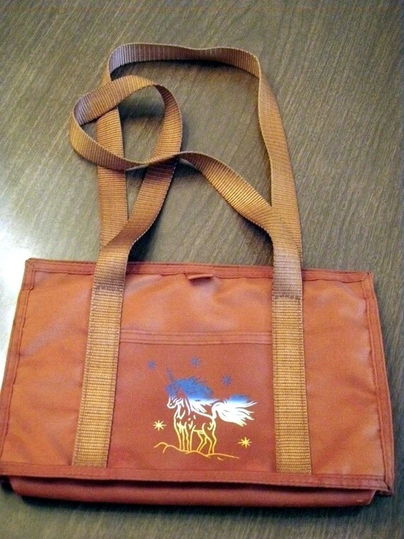 80s Unicorn Handbag: Rust Nylon with Velcro and Screen Printed