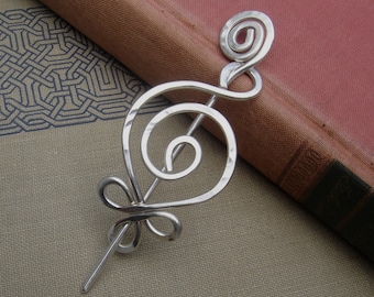 Celtic Budding Spiral Sterling Silver Shawl Pin, Scarf Pin, Fastener, Sweater Brooch, Closure - Women,Knitters Knitting Fashion Accessories