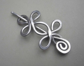 Celtic Double Crossed Loops Aluminum Shawl Pin, Hair Pin, Scarf Pin, Shrug Closure Fastener Sweater Brooch, Hair Barrette Metal Hair Slide