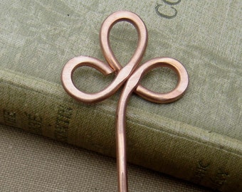 Trinity Clover Loops Copper Hair Sticks, Shawl Pin, Scarf Pin, Long Hair Accessory, Bun Holder, Women, Knitting Accessories, Gift for Her