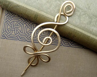 Celtic Budding Spiral Brass Shawl Pin, Scarf Pin, Sweater Brooch, Fastener. Metal Hair Pin, Women, Sweater Closure, Hair Barrette, Knitting