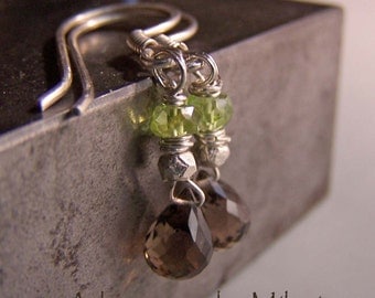 Brown Green Earrings Peridot Quartz Beaded Gemstone - Deciduous
