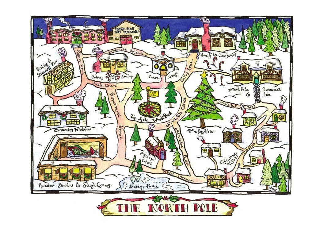 North Pole Map / 8 x 10 Christmas Print