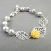 Yellow and Gray Silver Leaf and Flower Bracelet