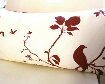 Red Print on Off white Flying By Rectangle Pillow
