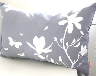 Limited Time Sale Slate Magnolia and Butterfies Rectangle Pillow