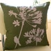 SALE Dark Olive Green Cardinal on Agapanthus 17 Inches Square Linen Pillow