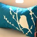 Teal Bird on Cherry Blossom Pillow